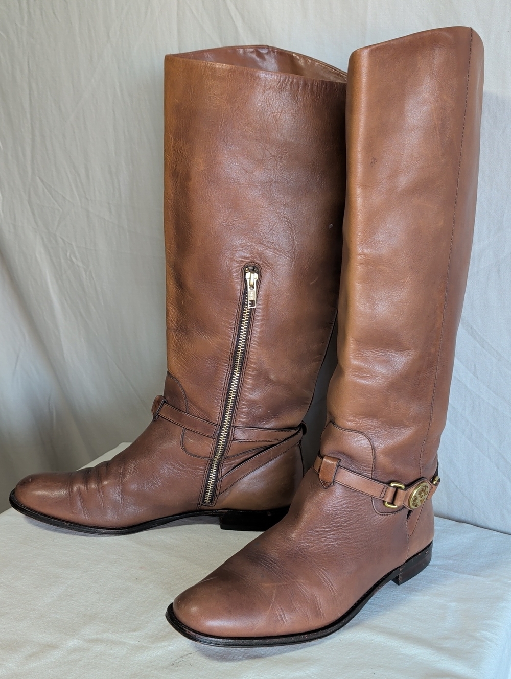 Coach Tan Leather "Mysie" Riding Boots with Gold Tone Hardware Western Wear